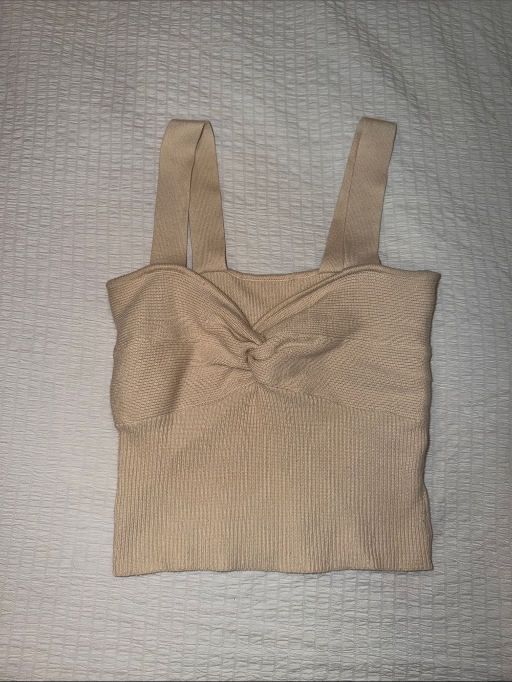 Women’s Beige Knit Twist-Front Tank Top
